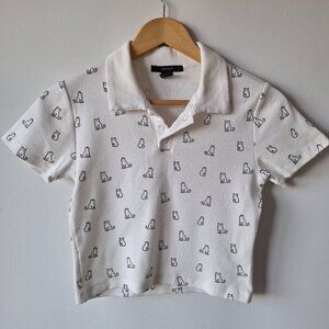 FOREVER 21 Cat Print Polo Shirt (White)